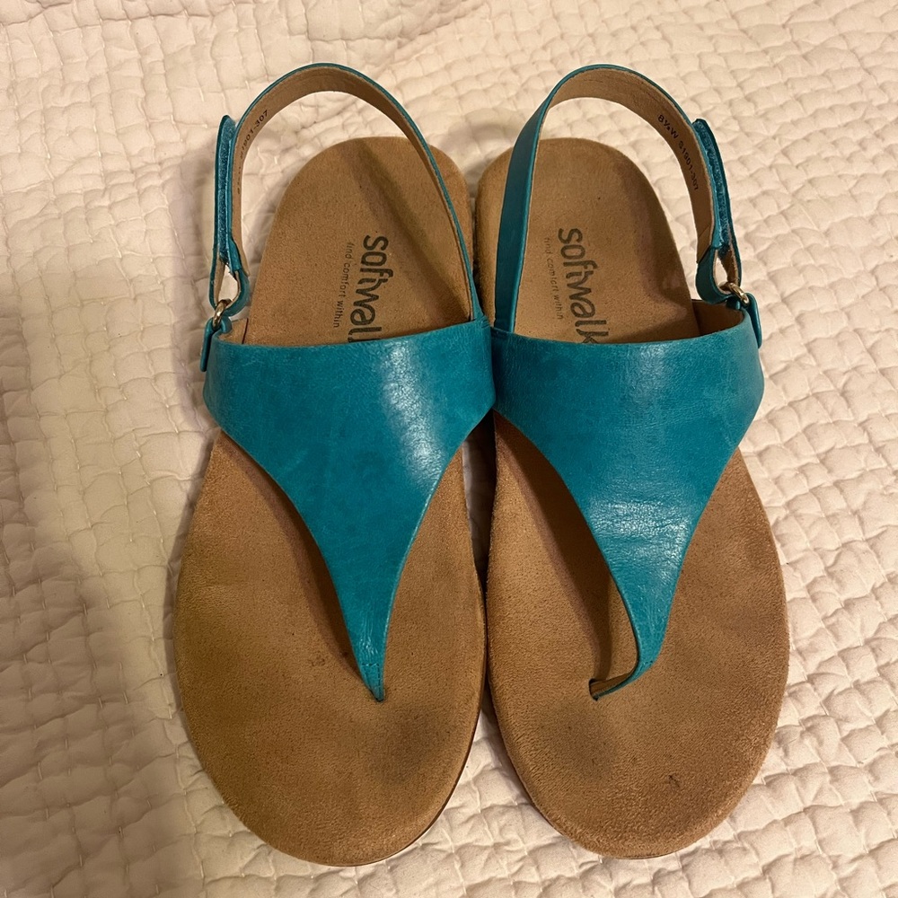 SoftWalk Turquoise Leather Slingback Thong Sandals for Women